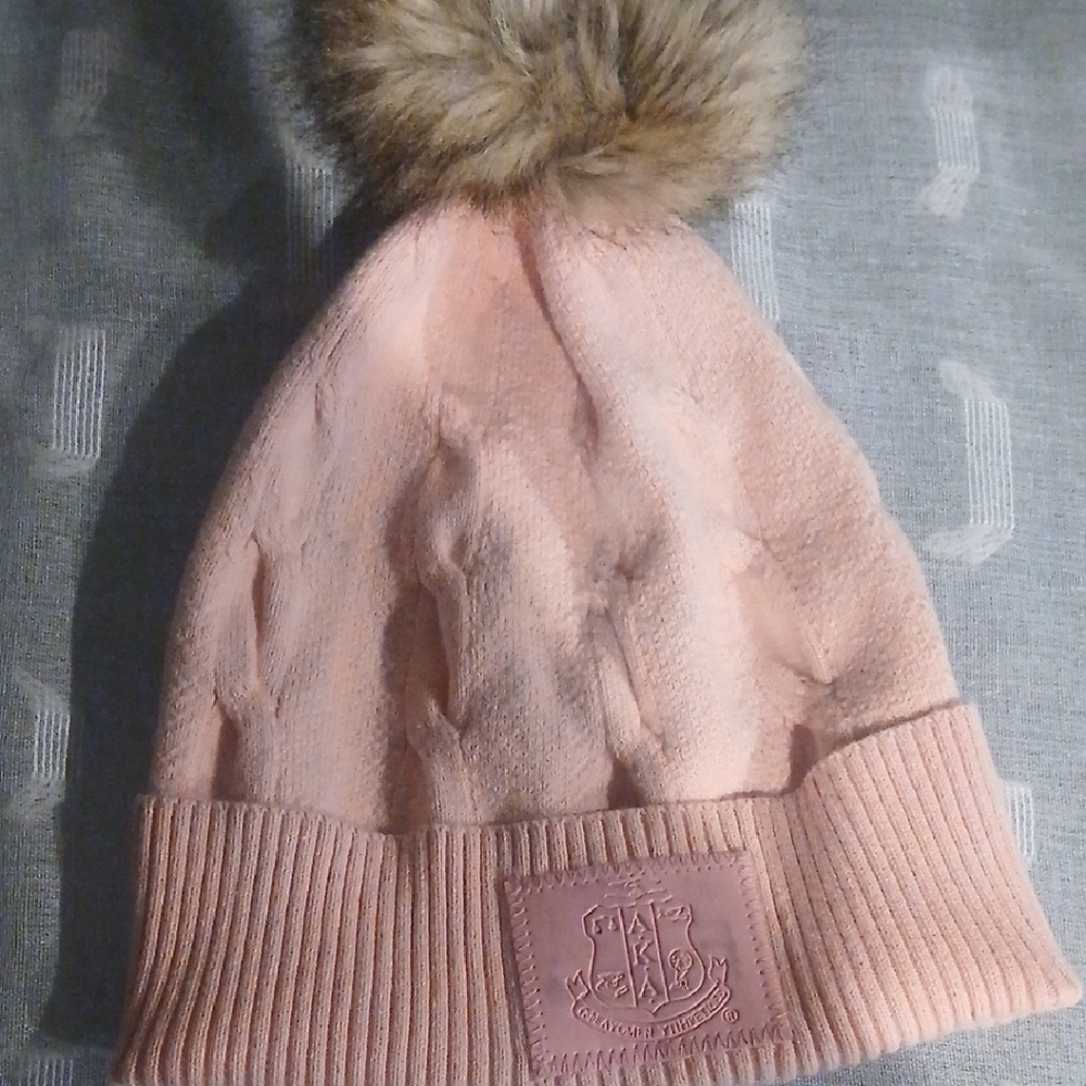 Pink Cable Knit Pom Pom Beanie